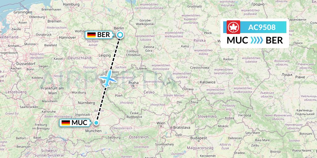 AC9508 Air Canada Flight Map: Munich to Berlin