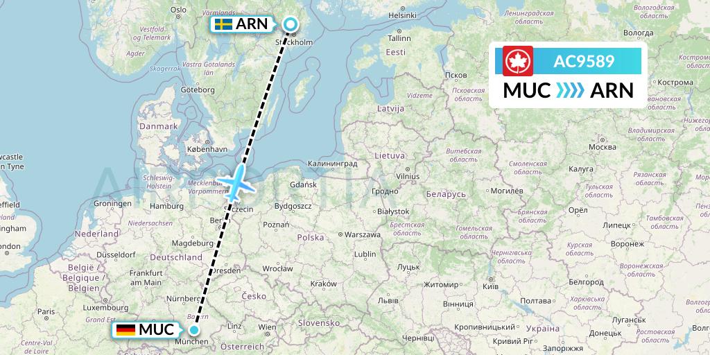 AC9589 Air Canada Flight Map: Munich to Stockholm