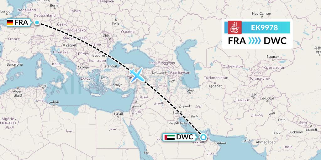 EK9978 Emirates Flight Map: Frankfurt to Dubai