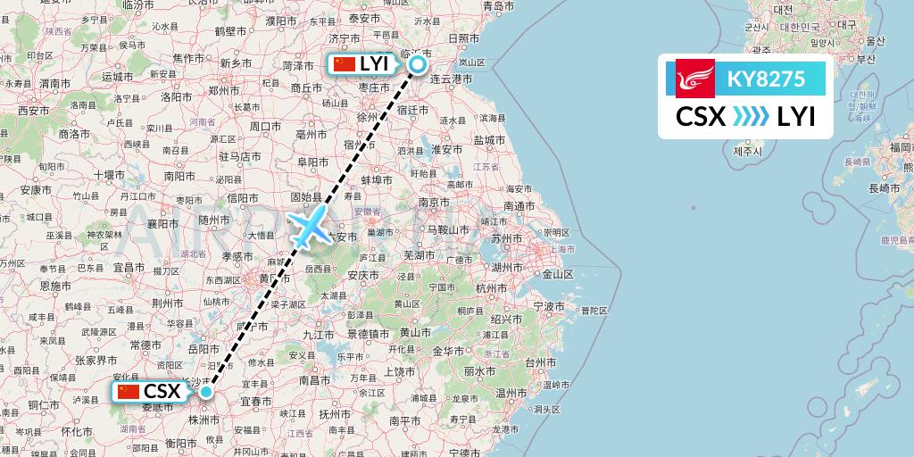 KY8275 Kunming Airlines Flight Map: Changsha to Linyi