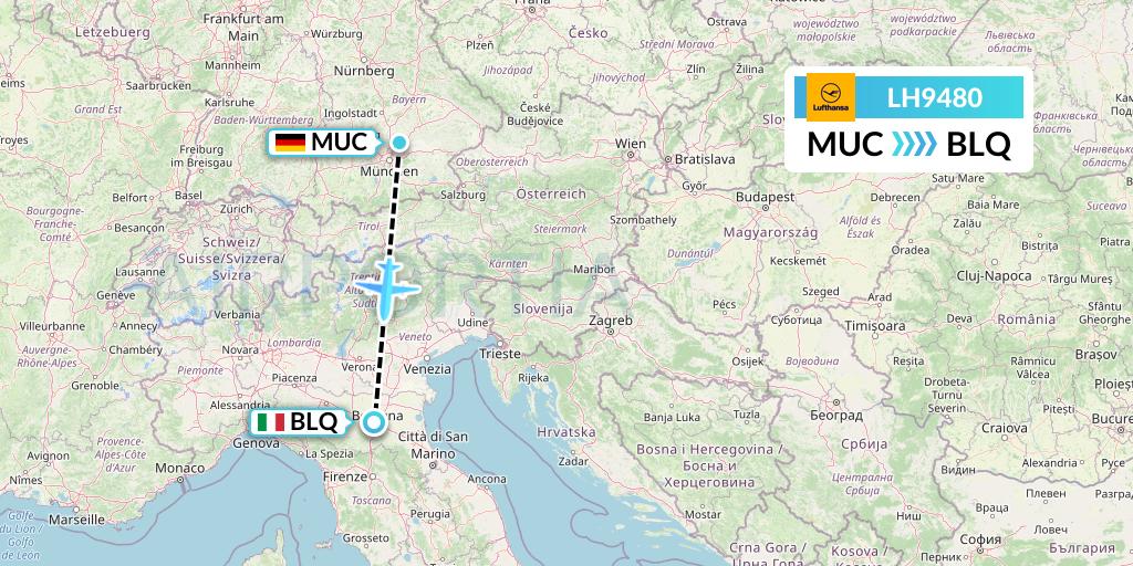 LH9480 Lufthansa Flight Map: Munich to Bologna