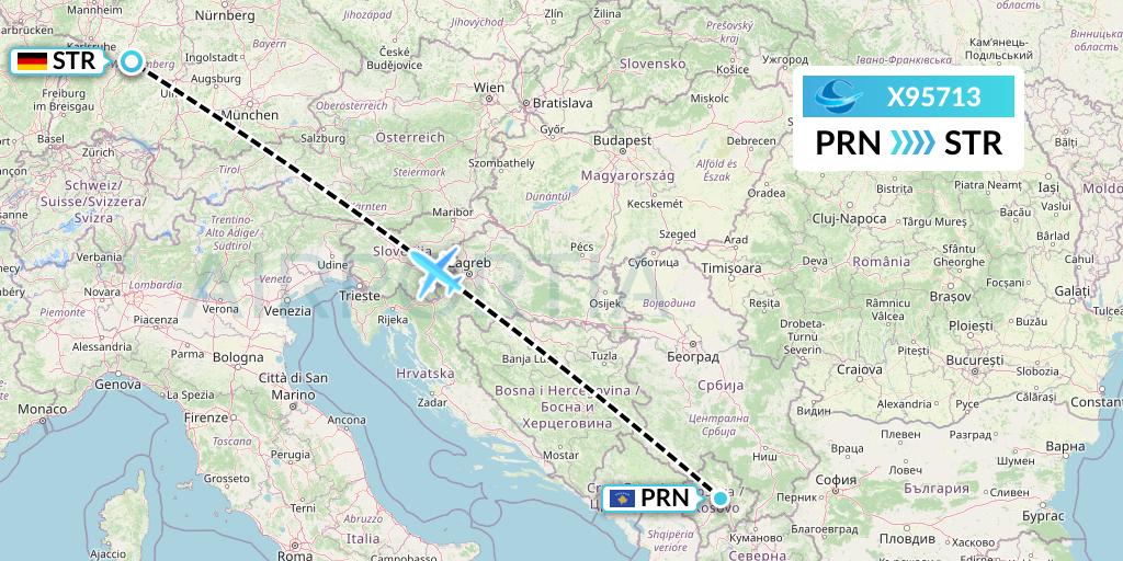 X95713 Avion Express Flight Map: Pristina to Stuttgart