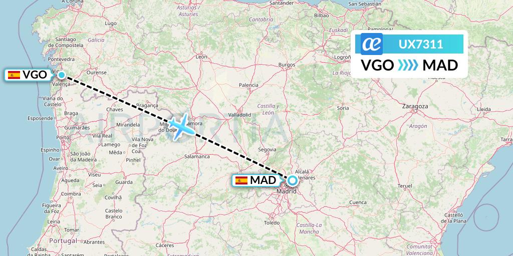 UX7311 Air Europa Flight Map: Vigo to Madrid