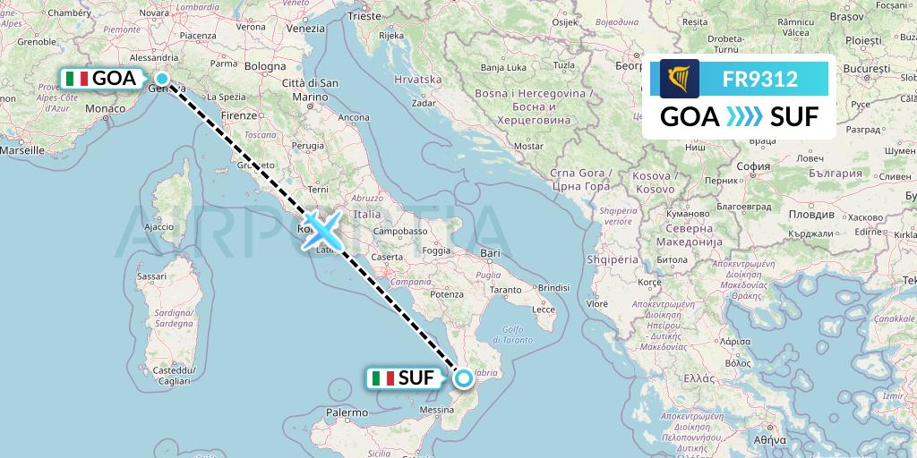 FR9312 Ryanair Flight Map: Genoa to Lamezia Terme