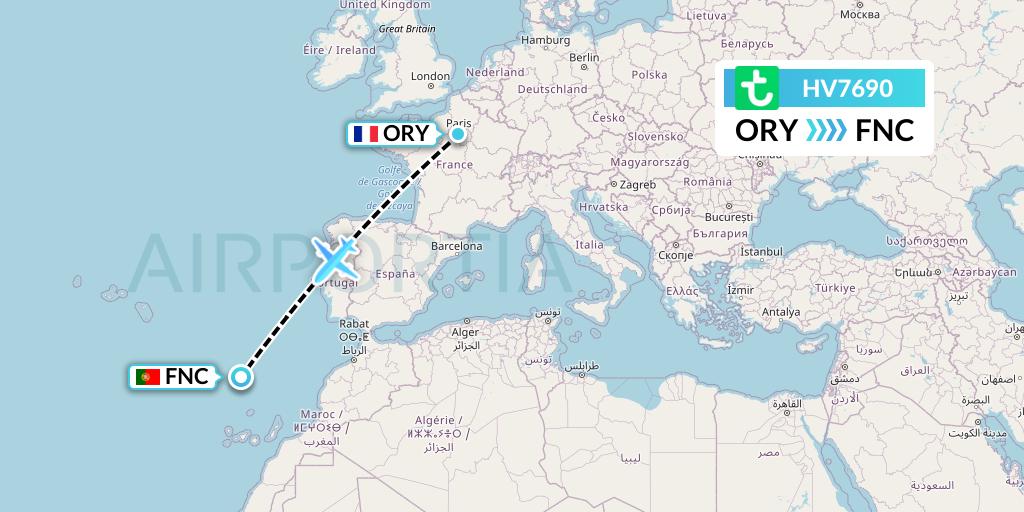 HV7690 Transavia Flight Map: Paris to Funchal