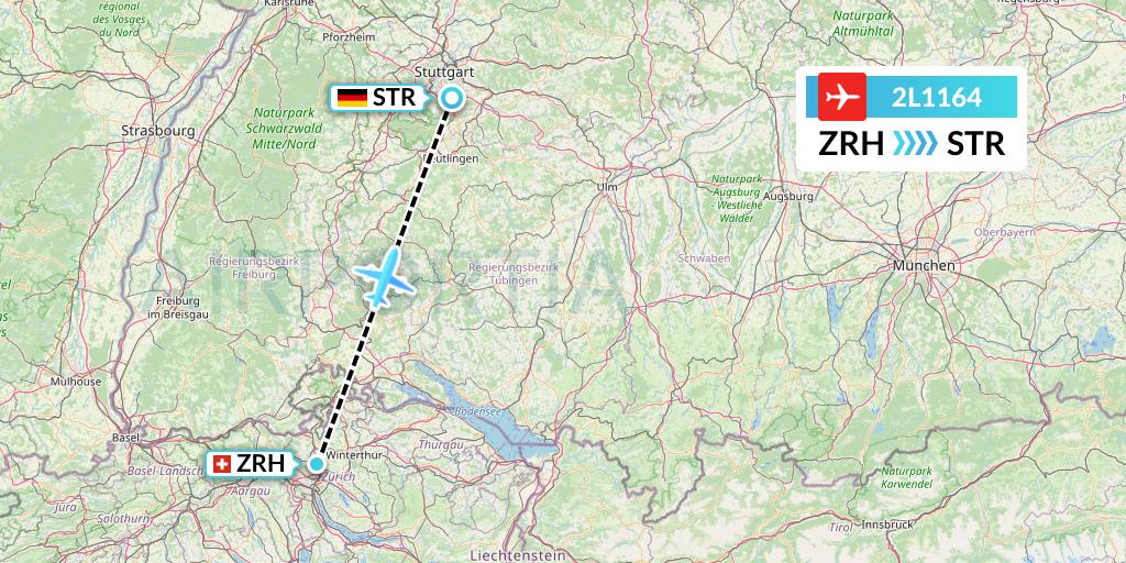 2L1164 Helvetic Airways Flight Map: Zurich to Stuttgart