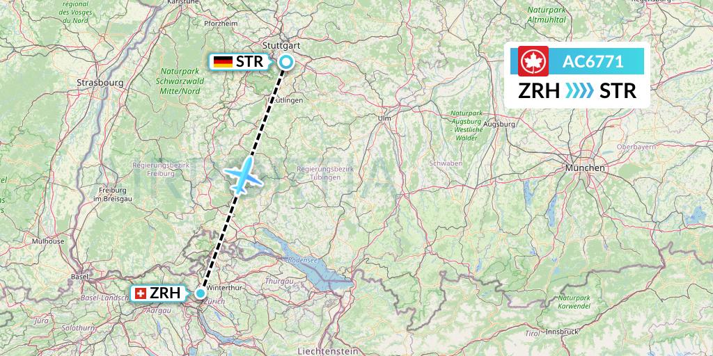 AC6771 Air Canada Flight Map: Zurich to Stuttgart