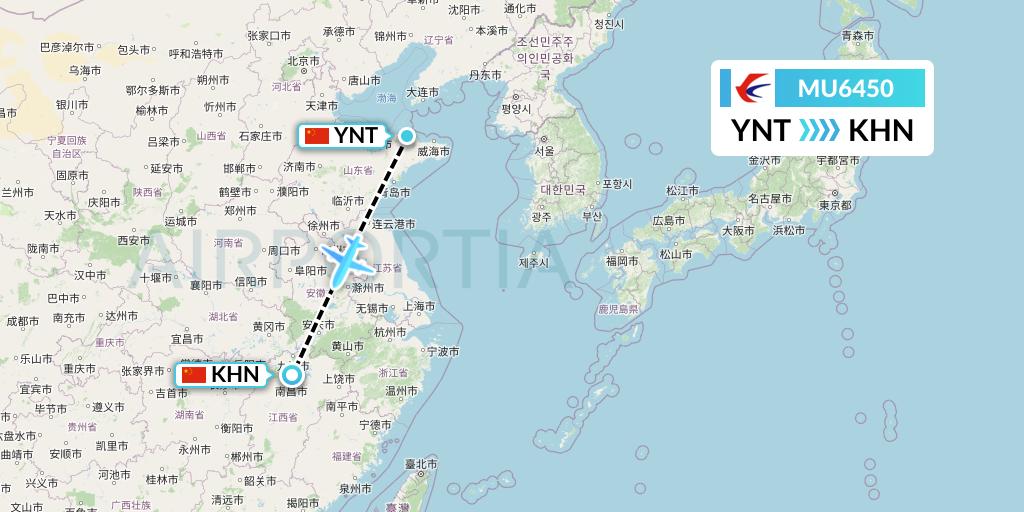 MU6450 China Eastern Airlines Flight Map: Yantai to Nanchang