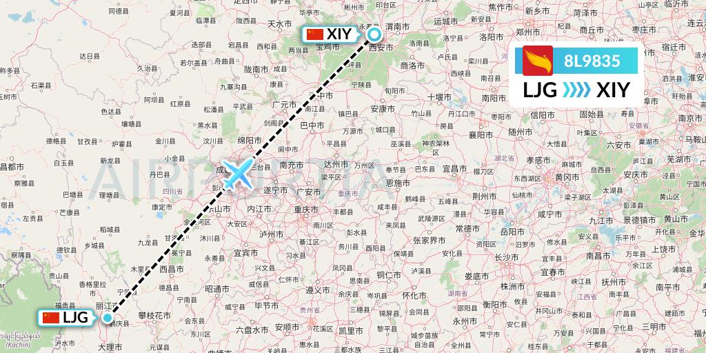 8L9835 Lucky Air Flight Map: Lijiang to Xi'an