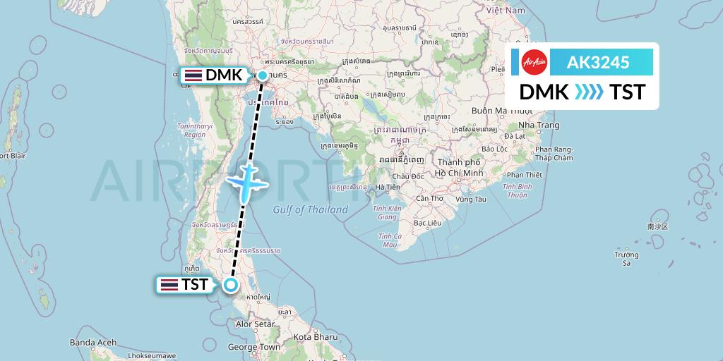 AK3245 AirAsia Flight Map: Bangkok to Trang