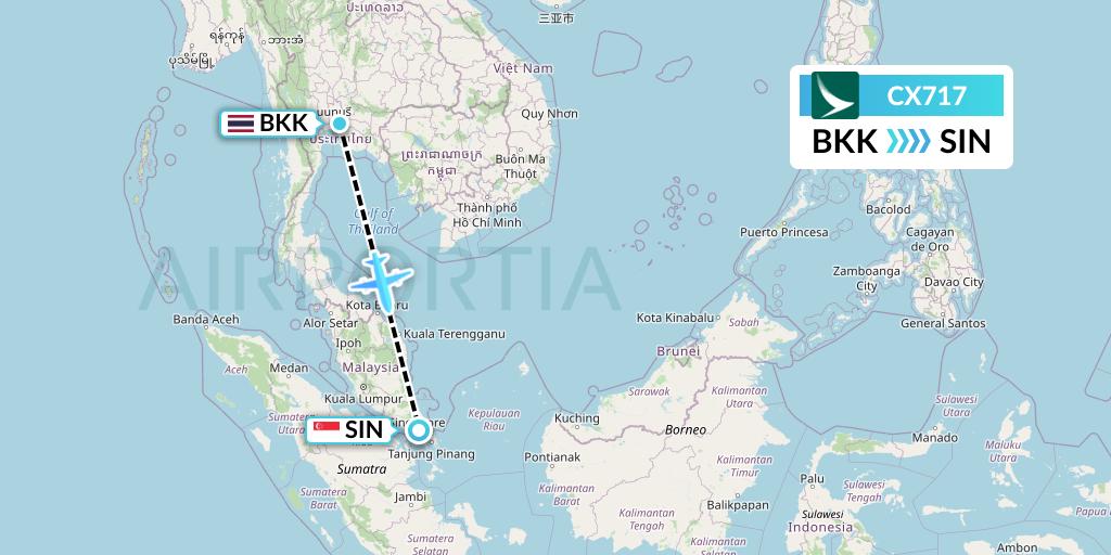 CX717 Cathay Pacific Flight Map: Bangkok to Singapore