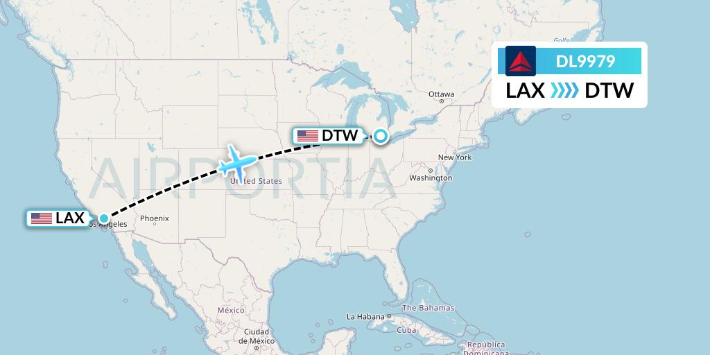 DL9979 Delta Air Lines Flight Map: Los Angeles to Detroit