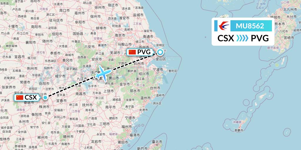 MU8562 China Eastern Airlines Flight Map: Changsha to Shanghai