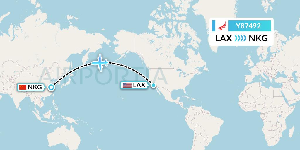 Y87492 Yangtze River Express Flight Map: Los Angeles to Nanjing