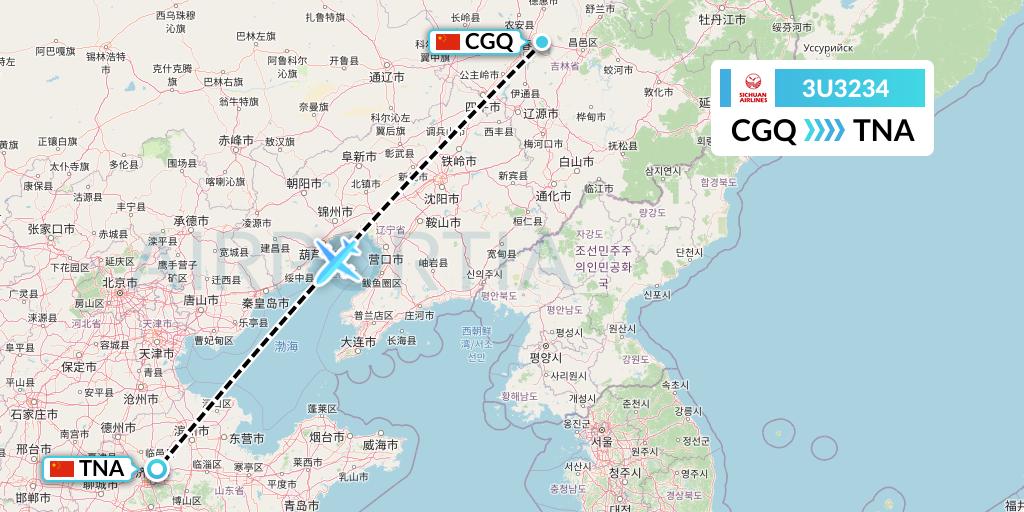 3U3234 Sichuan Airlines Flight Map: Changchun to Jinan