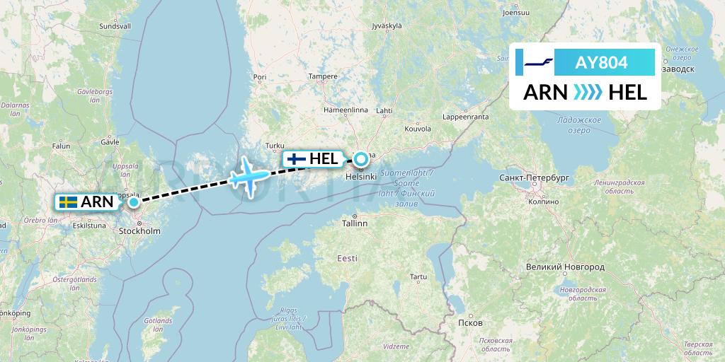 AY804 Finnair Flight Map: Stockholm to Helsinki
