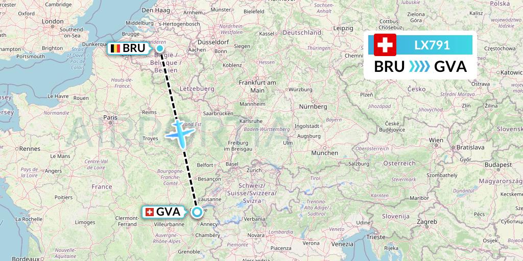 LX791 Swiss Flight Map: Brussels to Geneva
