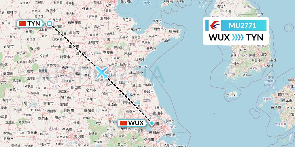 MU2771 China Eastern Airlines Flight Map: Wuxi to Taiyuan