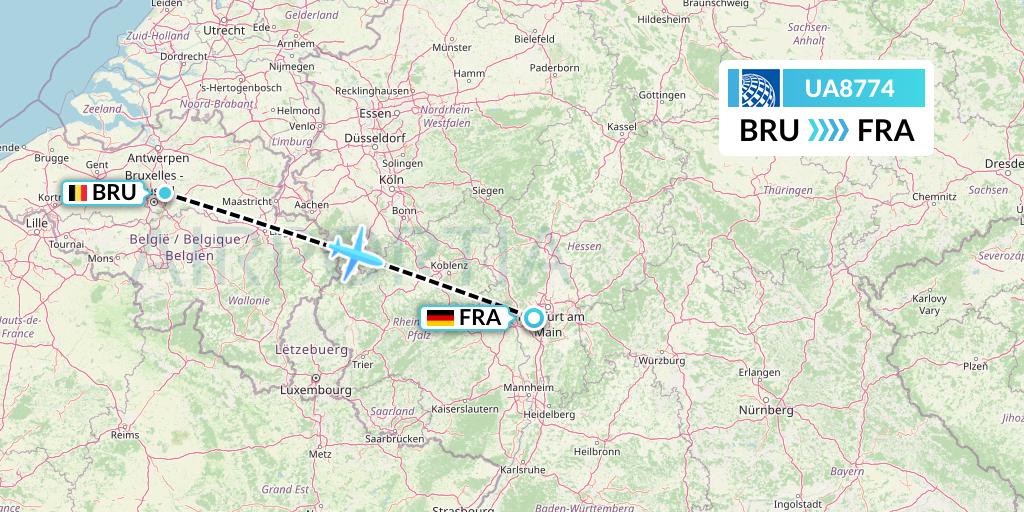 UA8774 United Airlines Flight Map: Brussels to Frankfurt
