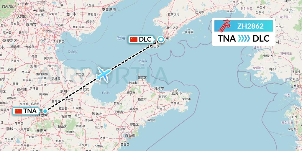 ZH2862 Shenzhen Airlines Flight Map: Jinan to Dalian