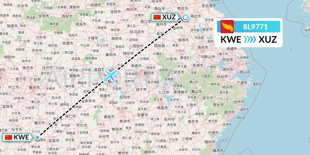 8L9771 Lucky Air Flight Map: Guiyang to Xuzhou