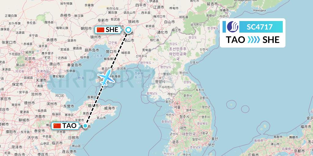 SC4717 Shandong Airlines Flight Map: Qingdao to Shenyang