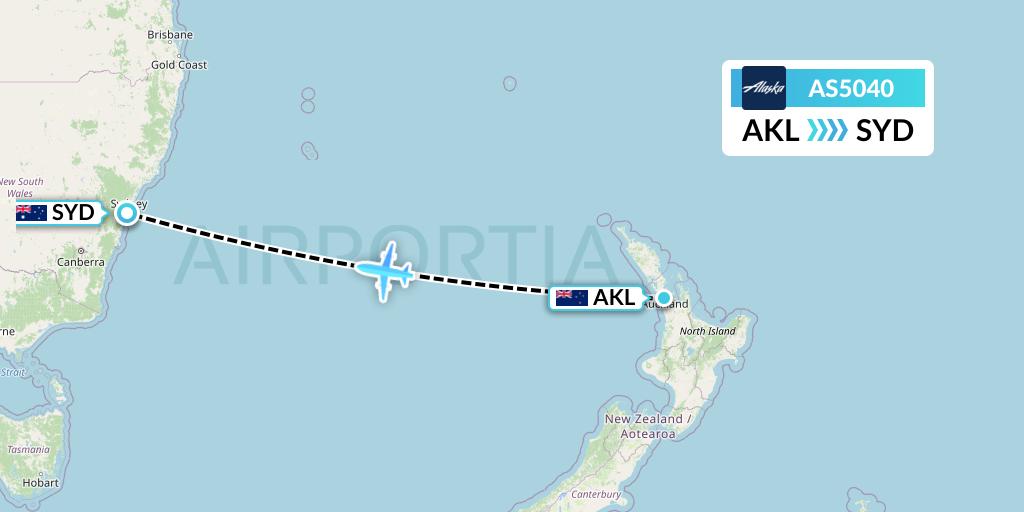 AS5040 Alaska Airlines Flight Map: Auckland to Sydney