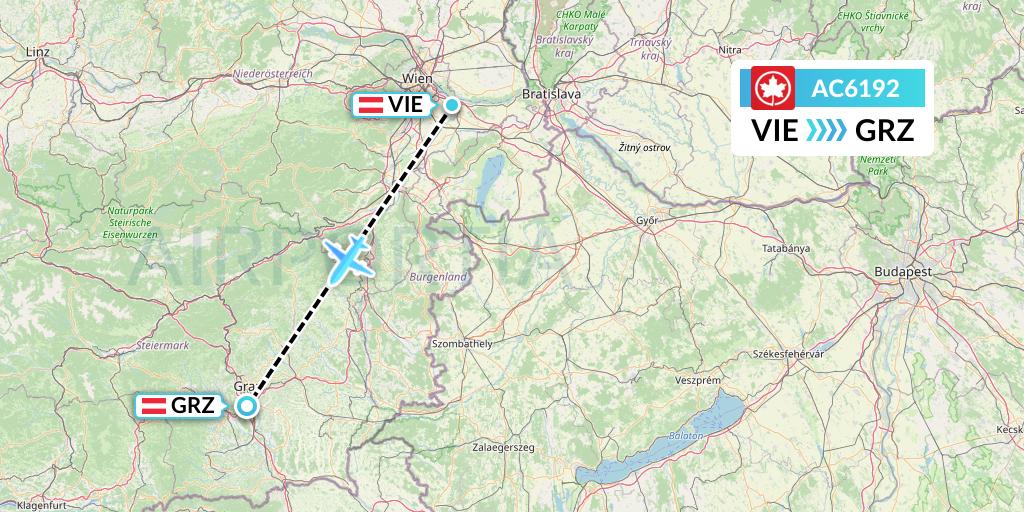 AC6192 Air Canada Flight Map: Vienna to Graz