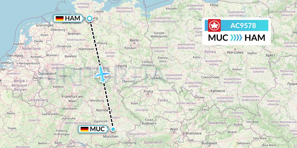 AC9578 Air Canada Flight Map: Munich to Hamburg