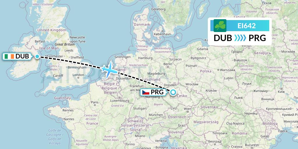 EI642 Aer Lingus Flight Map: Dublin to Prague