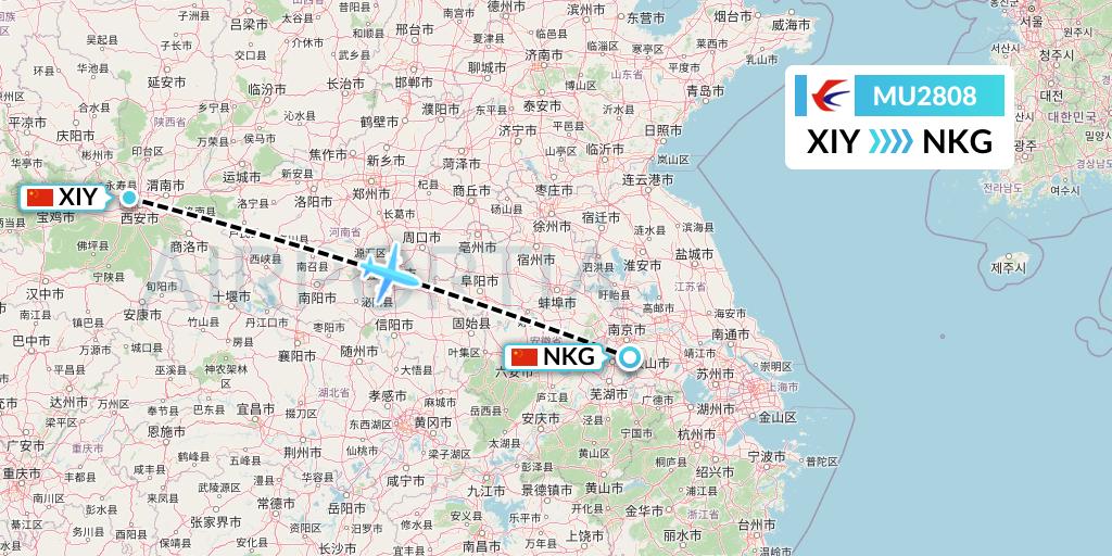 MU2808 China Eastern Airlines Flight Map: Xi'an to Nanjing