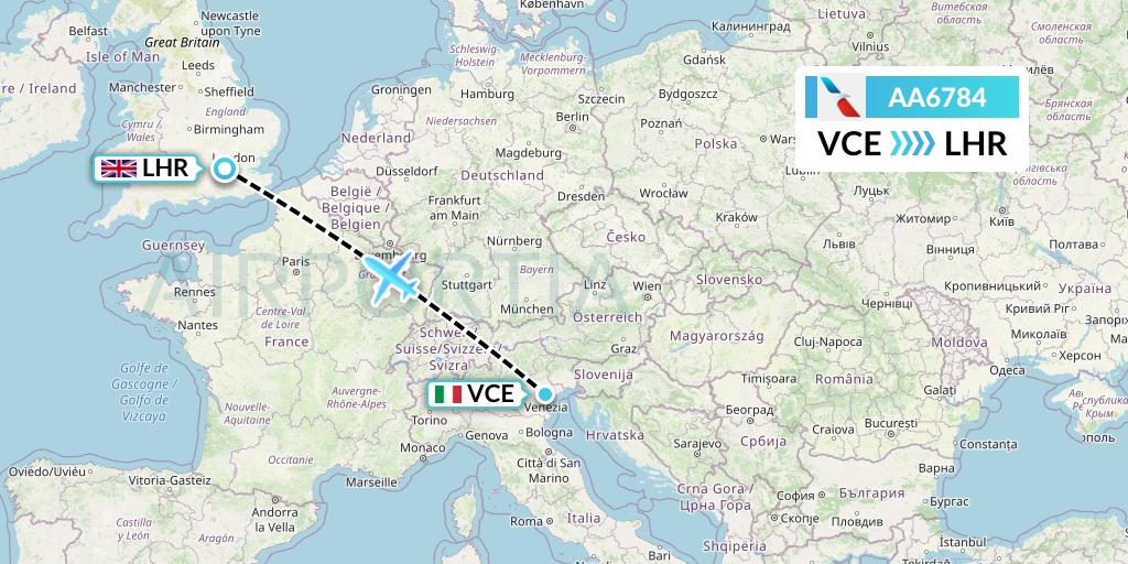 AA6784 American Airlines Flight Map: Venice to London