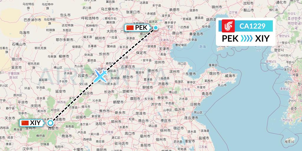 CA1229 Air China Flight Map: Beijing to Xi'an