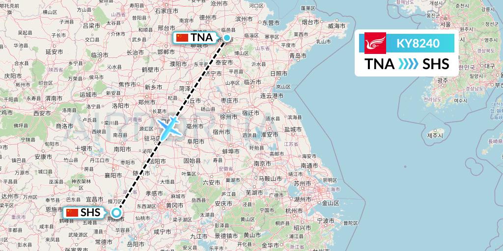 KY8240 Kunming Airlines Flight Map: Jinan to Shashi