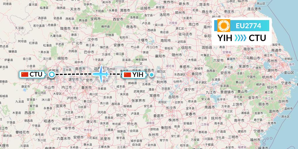 EU2774 Chengdu Airlines Flight Map: Yichang to Chengdu