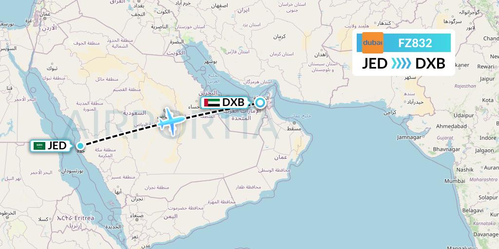 FZ832 FlyDubai Flight Map: Jeddah to Dubai
