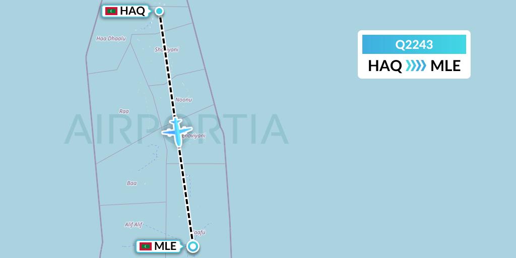 Q2243 Maldivian Flight Map: Hanimaadhoo Island to Male