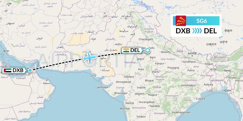 SG6 SpiceJet Flight Map: Dubai to Delhi