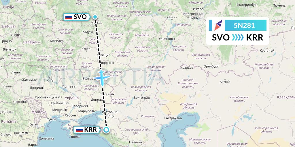 5N281 Nordavia Flight Map: Moscow to Krasnodar