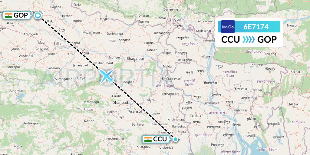 6E7174 IndiGo Airlines Flight Map: Kolkata to Gorakhpur