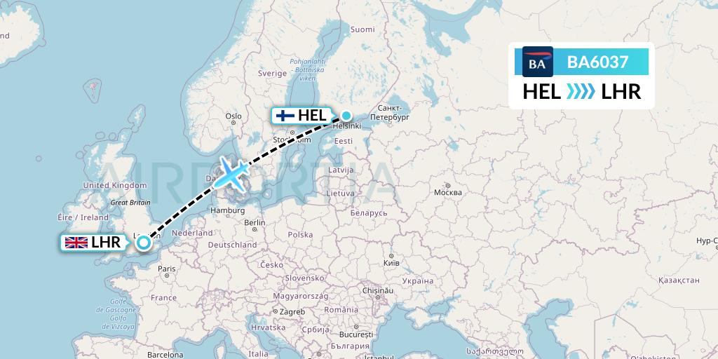 BA6037 British Airways Flight Map: Helsinki to London