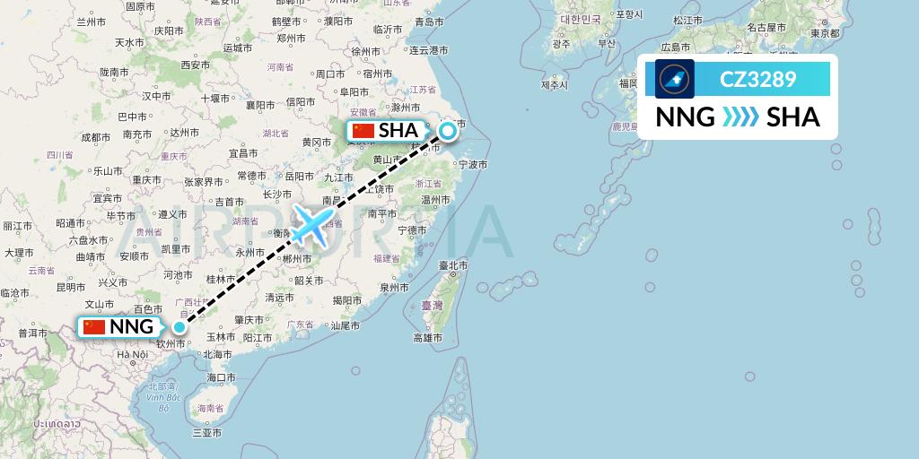 CZ3289 China Southern Airlines Flight Map: Nanning to Shanghai