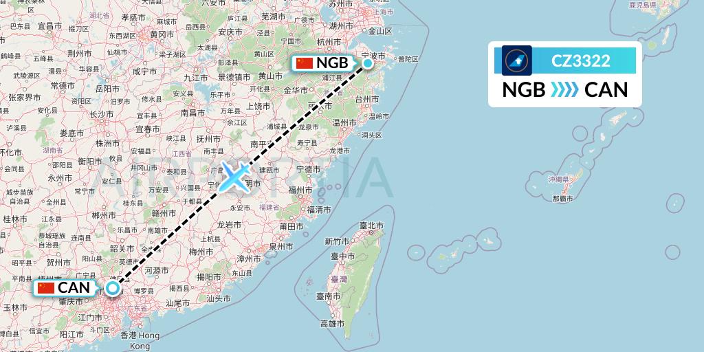 CZ3322 China Southern Airlines Flight Map: Ningbo to Guangzhou