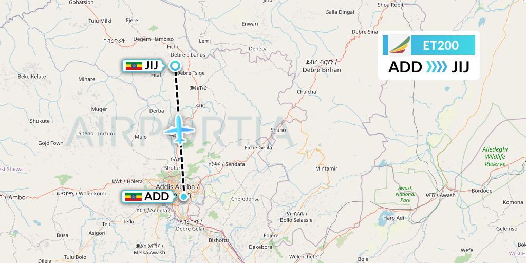 ET200 Ethiopian Airlines Flight Map: Addis Ababa to Jijiga