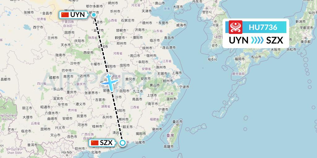 HU7736 Hainan Airlines Flight Map: Yulin to Shenzhen