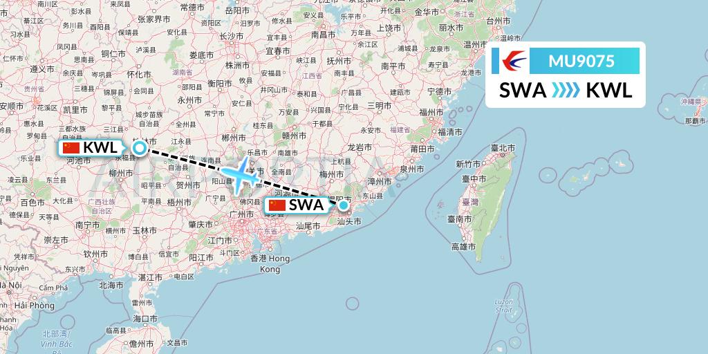 MU9075 China Eastern Airlines Flight Map: Jieyang to Guilin