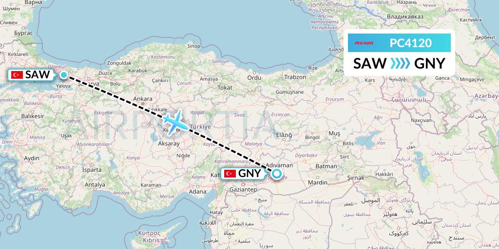 PC4120 Pegasus Airlines Flight Map: Istanbul to Sanliurfa
