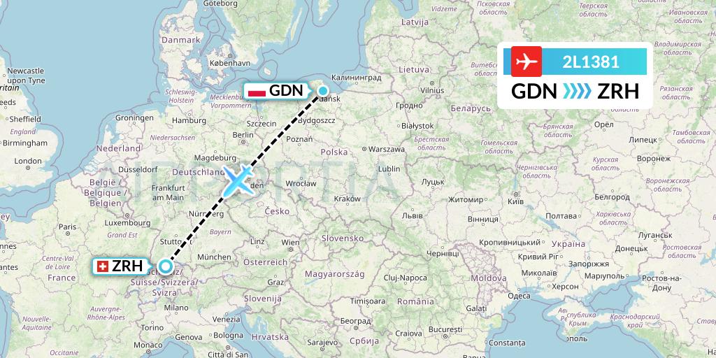 2L1381 Helvetic Airways Flight Map: Gdansk to Zurich