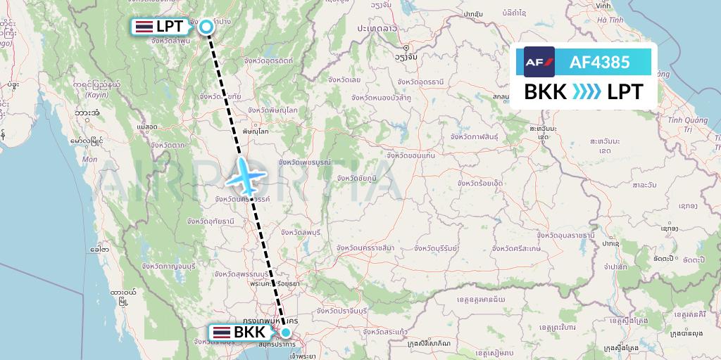 AF4385 Air France Flight Map: Bangkok to Lampang