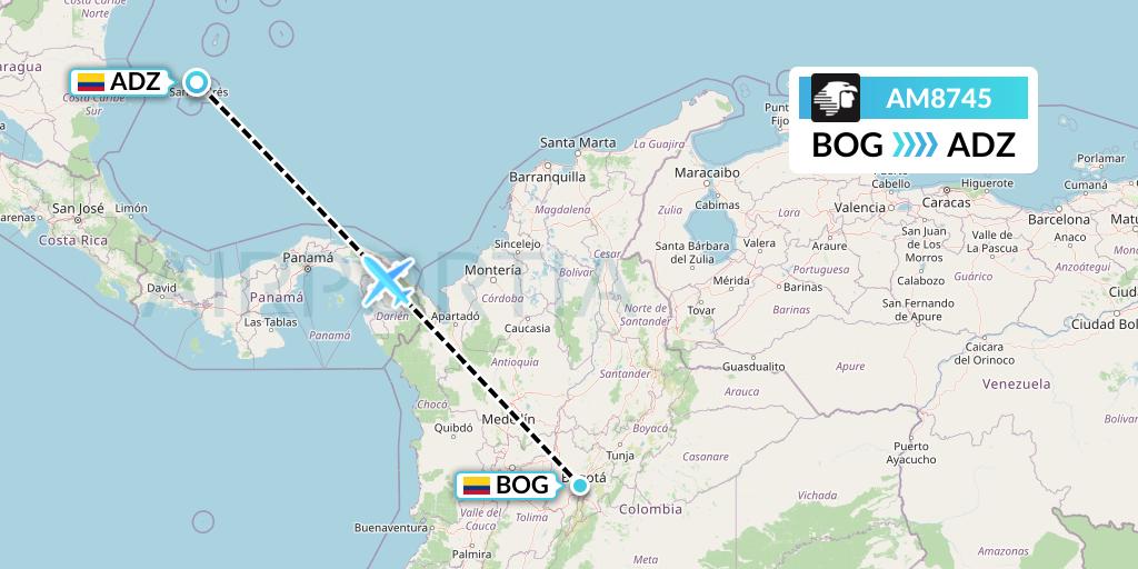 AM8745 Aeromexico Flight Map: Bogota to San Andres Island